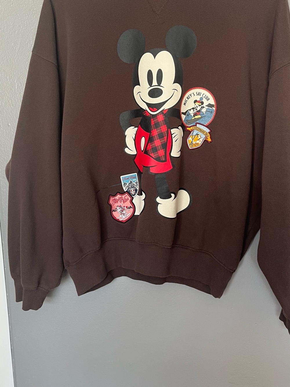 Disney Brown Crewneck Sweatshirt with Mickey Patch Graphic